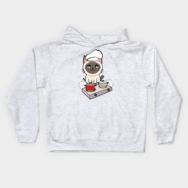 Cute Siamese cat is cooking Kids Hoodie by Pet Station